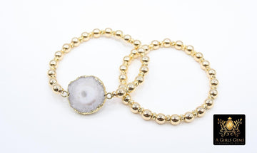 White Druzy Solar Quartz Beaded Bracelet, Round Druzy Stretchy Bracelet, 6 mm Smooth Round Beaded Rondelle Heishi Bracelet, Gifts For Her